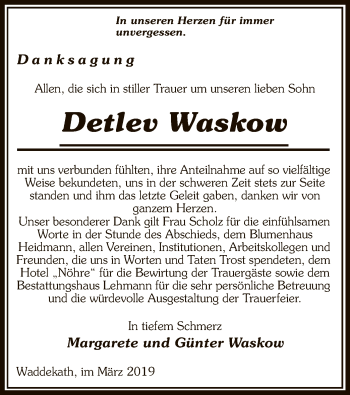 Traueranzeige von Detlev Waskow von Uelzen