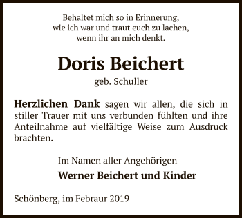 Traueranzeige von Doris Beichert von Uelzen