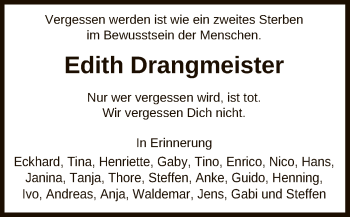 Traueranzeige von Edith Drangmeister von Uelzen