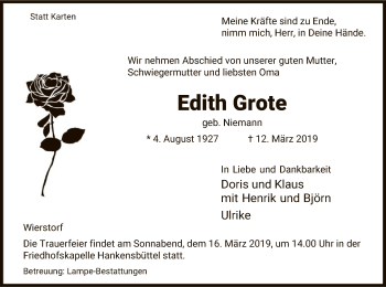 Traueranzeige von Edith Grote von Uelzen