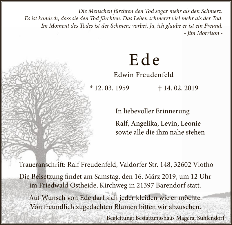  Traueranzeige für Edwin Freudenfeld vom 02.03.2019 aus Uelzen