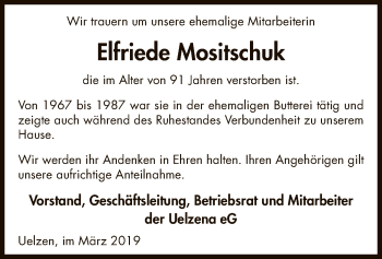 Traueranzeige von Elfriede Mositschuk von Uelzen