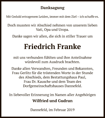 Traueranzeige von Friedrich Franke von Uelzen