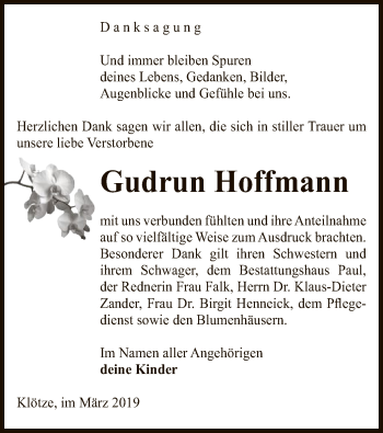 Traueranzeige von Gudrun Hoffmann von Uelzen