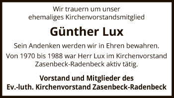 Traueranzeige von Günther Lux von Uelzen