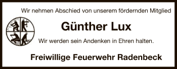 Traueranzeige von Günther Lux von Uelzen