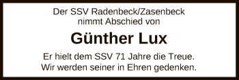 Traueranzeige von Günther Lux von Uelzen