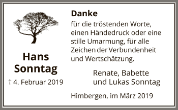 Traueranzeige von Hans Sonntag von Uelzen