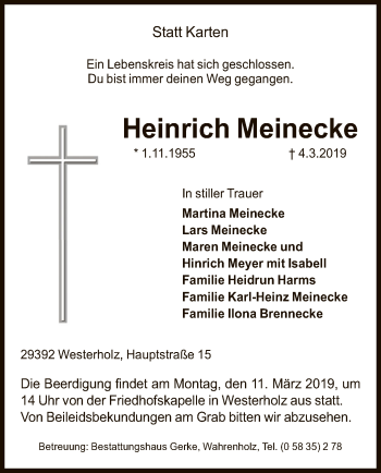 Traueranzeige von Heinrich Meinecke von Uelzen