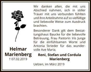 Traueranzeige von Helmar Marienberg von Uelzen