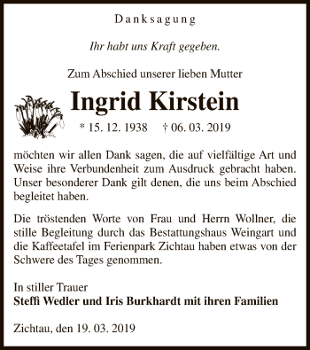 Traueranzeige von Ingrid Kirstein von Uelzen