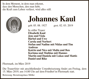 Traueranzeige von Johannes Kaul von Uelzen