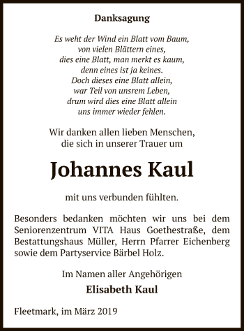 Traueranzeige von Johannes Kaul von Uelzen