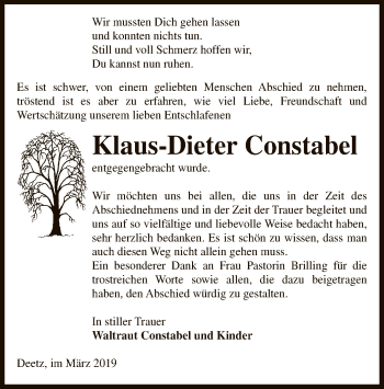 Traueranzeige von Klaus-Dieter Constabel von Uelzen