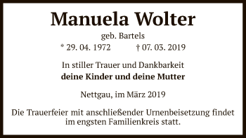 Traueranzeige von Manuela Wolter von Uelzen