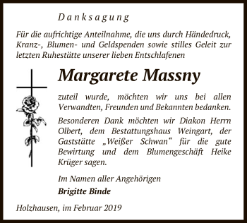 Traueranzeige von Margarete Massny von Uelzen