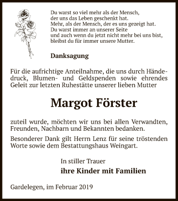 Traueranzeige von Margot Förster von Uelzen