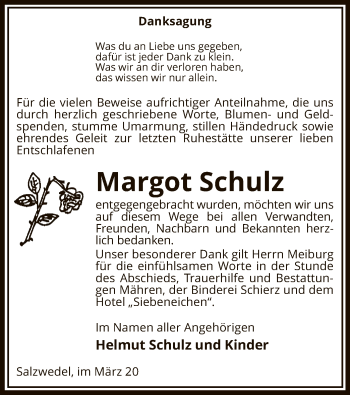 Traueranzeige von Margot Schulz von Uelzen