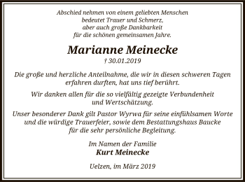 Traueranzeige von Marianne Meinecke von Uelzen