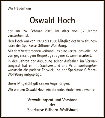 Traueranzeige von Oswald Hoch von Uelzen