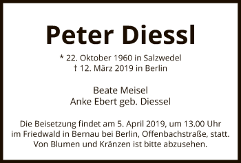 Traueranzeige von Peter Diessl von Uelzen