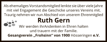 Traueranzeige von Ruth Gern von Uelzen
