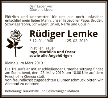 Traueranzeige von Rüdiger Lemke von Uelzen