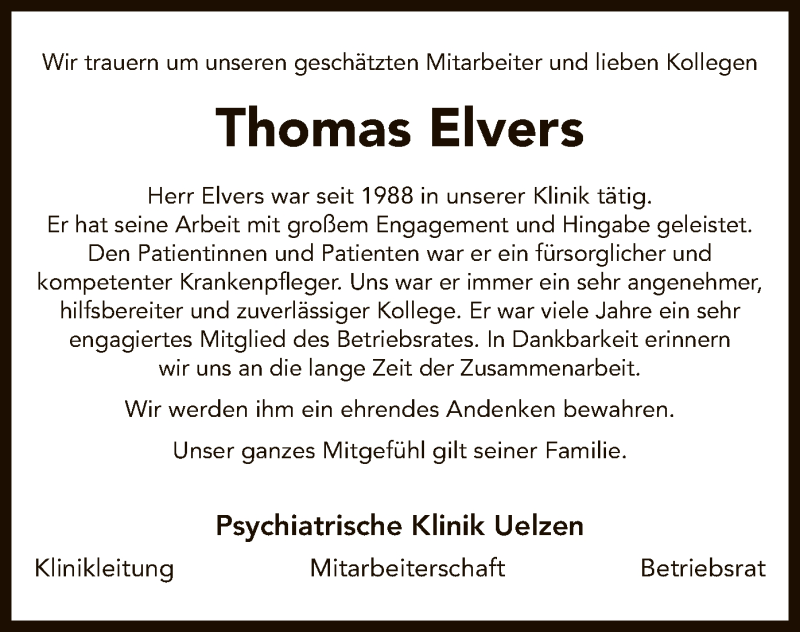  Traueranzeige für Thomas Elvers vom 02.03.2019 aus Uelzen