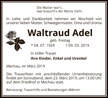 Traueranzeige von Waltraud Adel von Uelzen