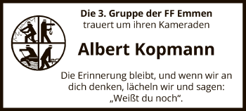 Traueranzeige von Albert Kopmann von Uelzen