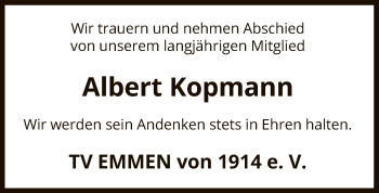 Traueranzeige von Albert Kopmann von Uelzen