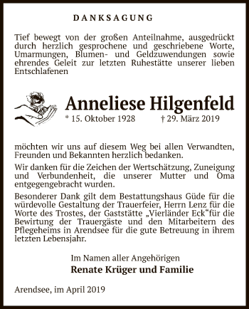 Traueranzeige von Anneliese Hilgenfeld von Uelzen