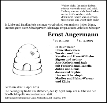 Traueranzeige von Ernst Angermann von Uelzen