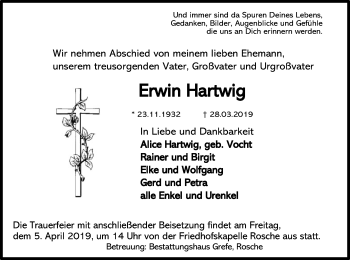 Traueranzeige von Erwin Hartwig von Uelzen