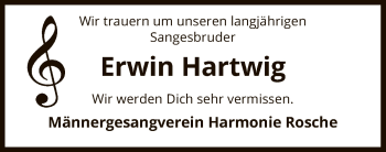 Traueranzeige von Erwin Hartwig von Uelzen