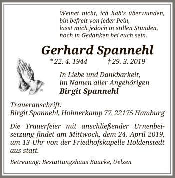 Traueranzeige von Gerhard Spannehl von Uelzen