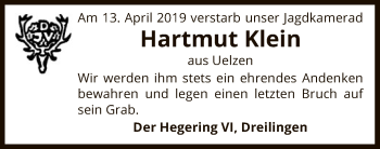 Traueranzeige von Hartmut Klein von Uelzen