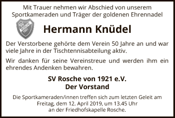 Traueranzeige von Hermann Knüdel von Uelzen