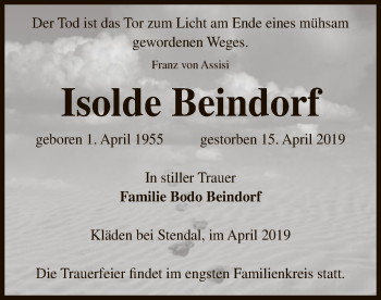 Traueranzeige von Isolde Beindorf von Uelzen