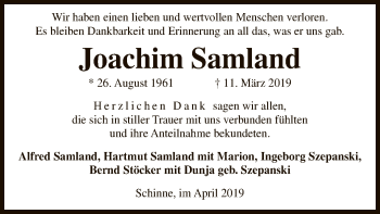 Traueranzeige von Joachim Samland von Uelzen