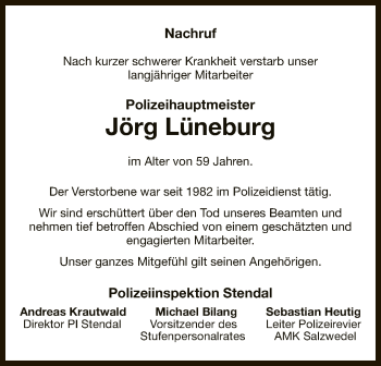Traueranzeige von Jörg Lüneburg von Uelzen