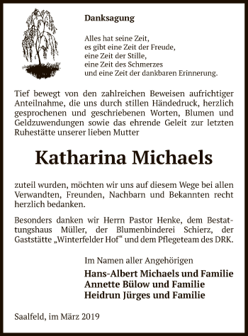 Traueranzeige von Katharina Michaels von Uelzen