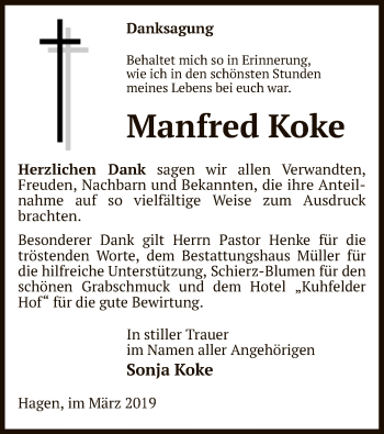 Traueranzeige von Manfred Koke von Uelzen