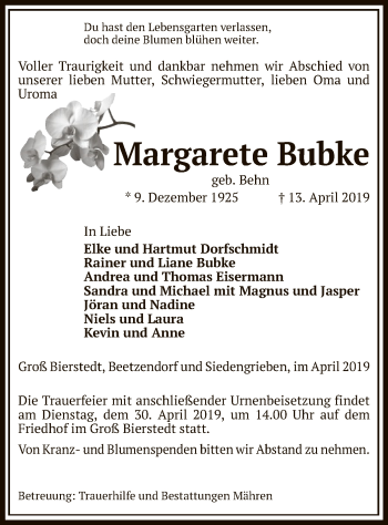 Traueranzeige von Margarete Bubke von Uelzen