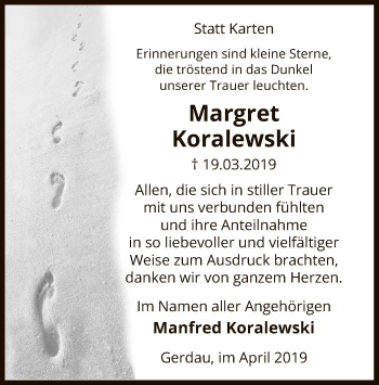 Traueranzeige von Margret Koralewski von Uelzen