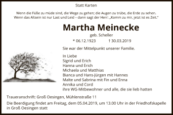 Traueranzeige von Martha Meinecke von Uelzen