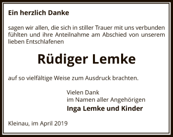 Traueranzeige von Rüdiger Lemke von Uelzen