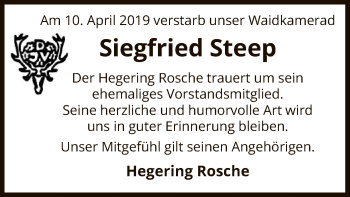 Traueranzeige von Siegfried Steep von Uelzen