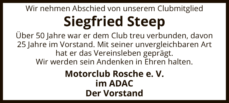  Traueranzeige für Siegfried Steep vom 20.04.2019 aus Uelzen