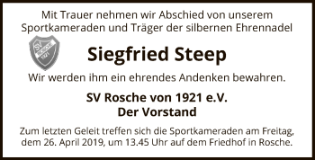 Traueranzeige von Siegfried Steep von Uelzen